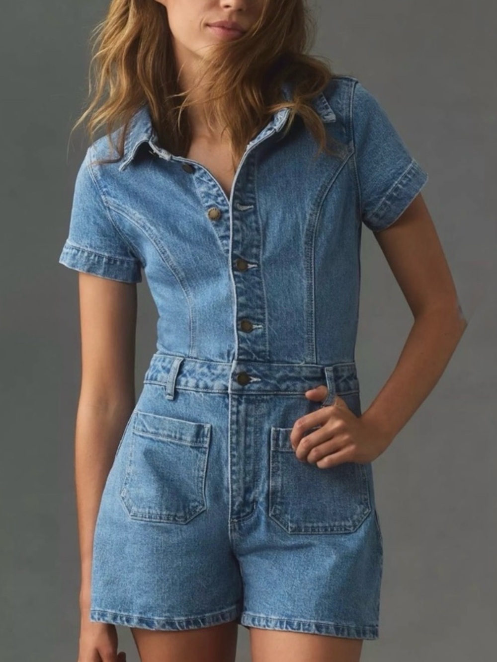 Rolla's Sailor Slim Fit Denim Romper Button Front Blue Size M
